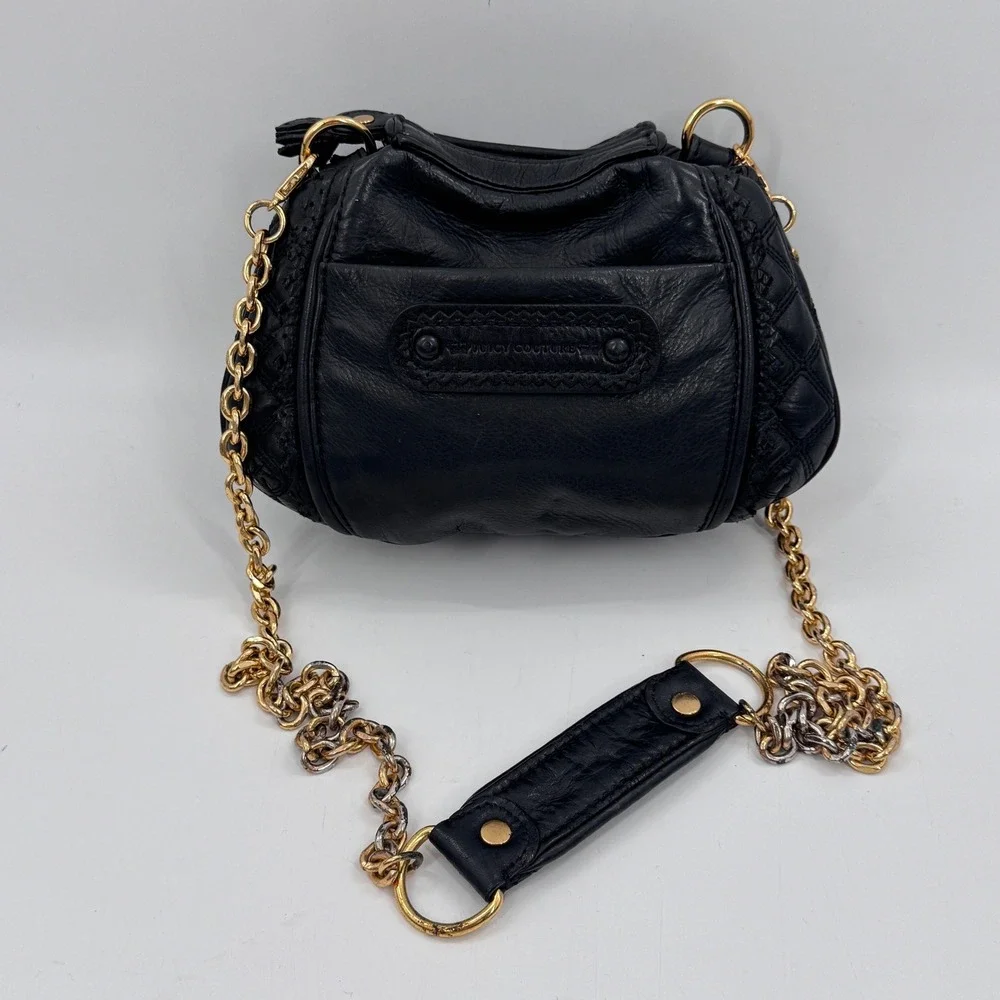 Juicy Couture Black Leather Quilted Chain Shoulder Bag - Picture 1 of 10